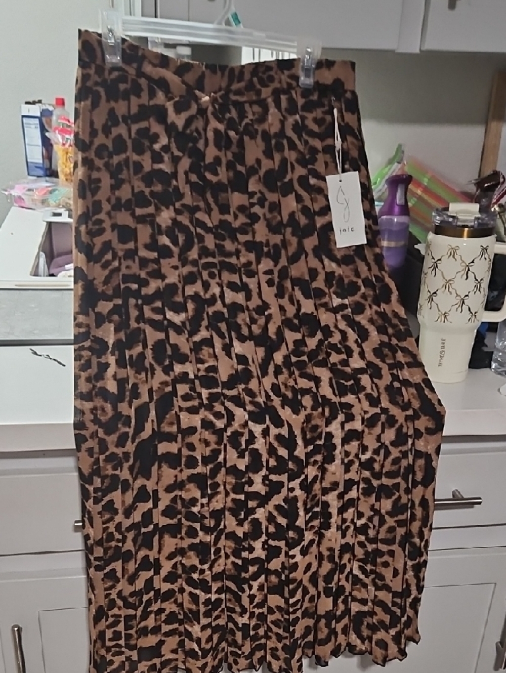 Leopard Print Pleated Maxi Skirt - Brown and Black - Picture 3 of 7